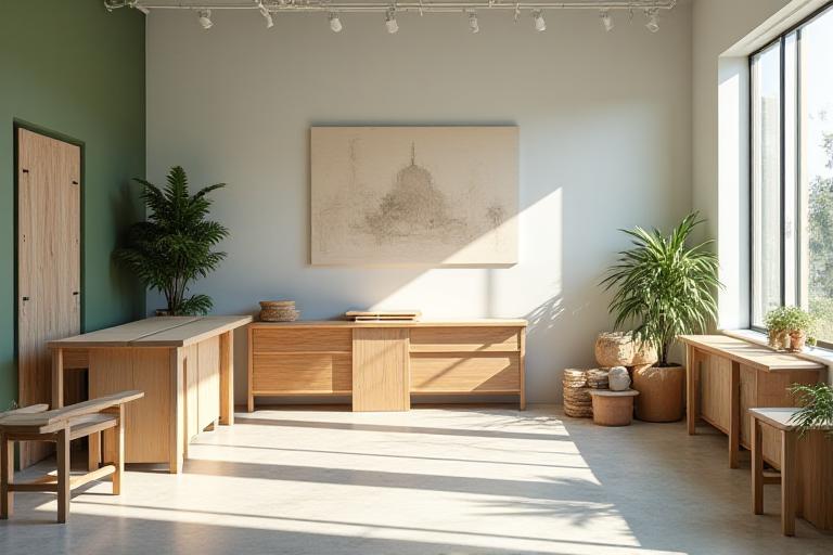 Interiør fra et elegant og lyst møbelverksted med moderne skandinavisk design